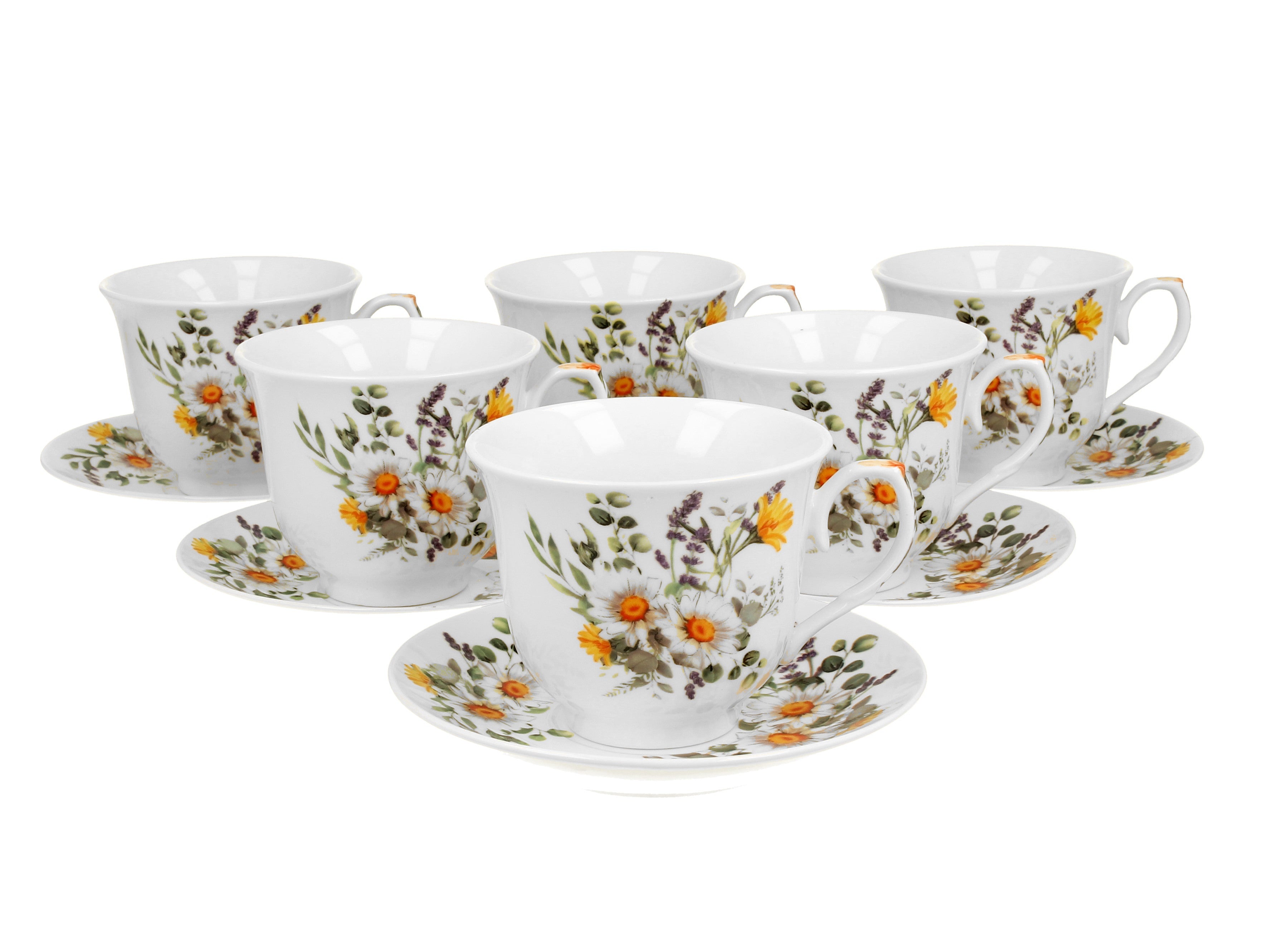 Set de sase cesti si farfurioare de 250 ml DAISY, parte din seria CROCUS - Victoria home deco