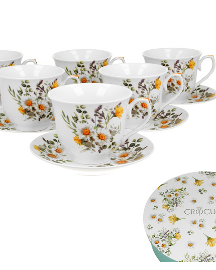 Set de sase cesti si farfurioare de 250 ml DAISY, parte din seria CROCUS - Victoria home deco