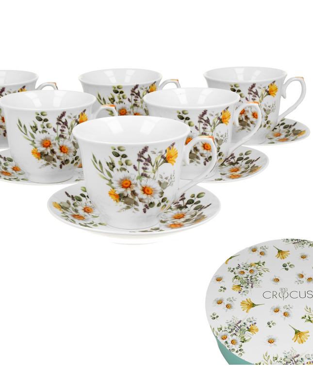 Set de sase cesti si farfurioare de 250 ml DAISY, parte din seria CROCUS - Victoria home deco