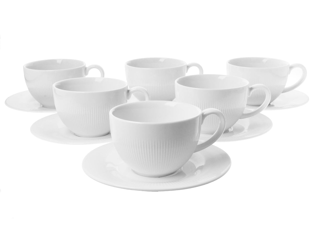 Set 6 cesti cu farfurie, DUO Raphael, portelan, 240ml, albe