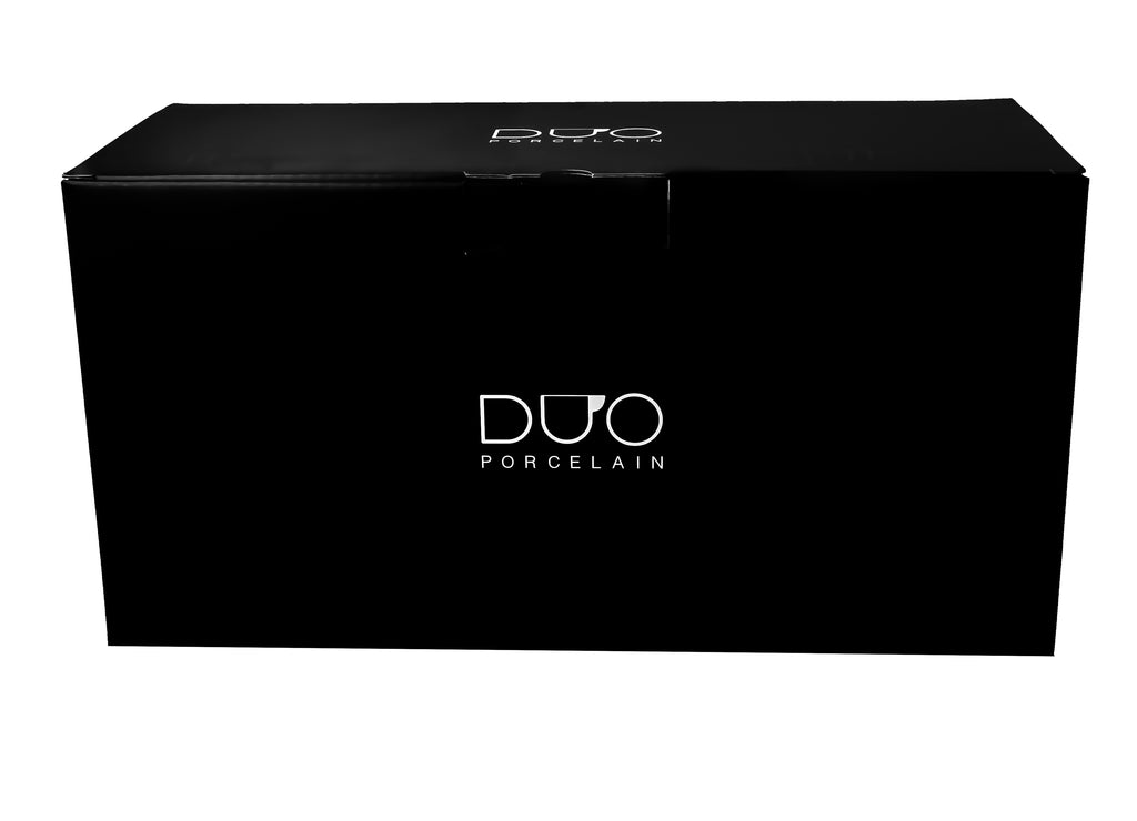 Set 6 cesti cu farfurie, DUO Raphael, portelan, 240ml, albe