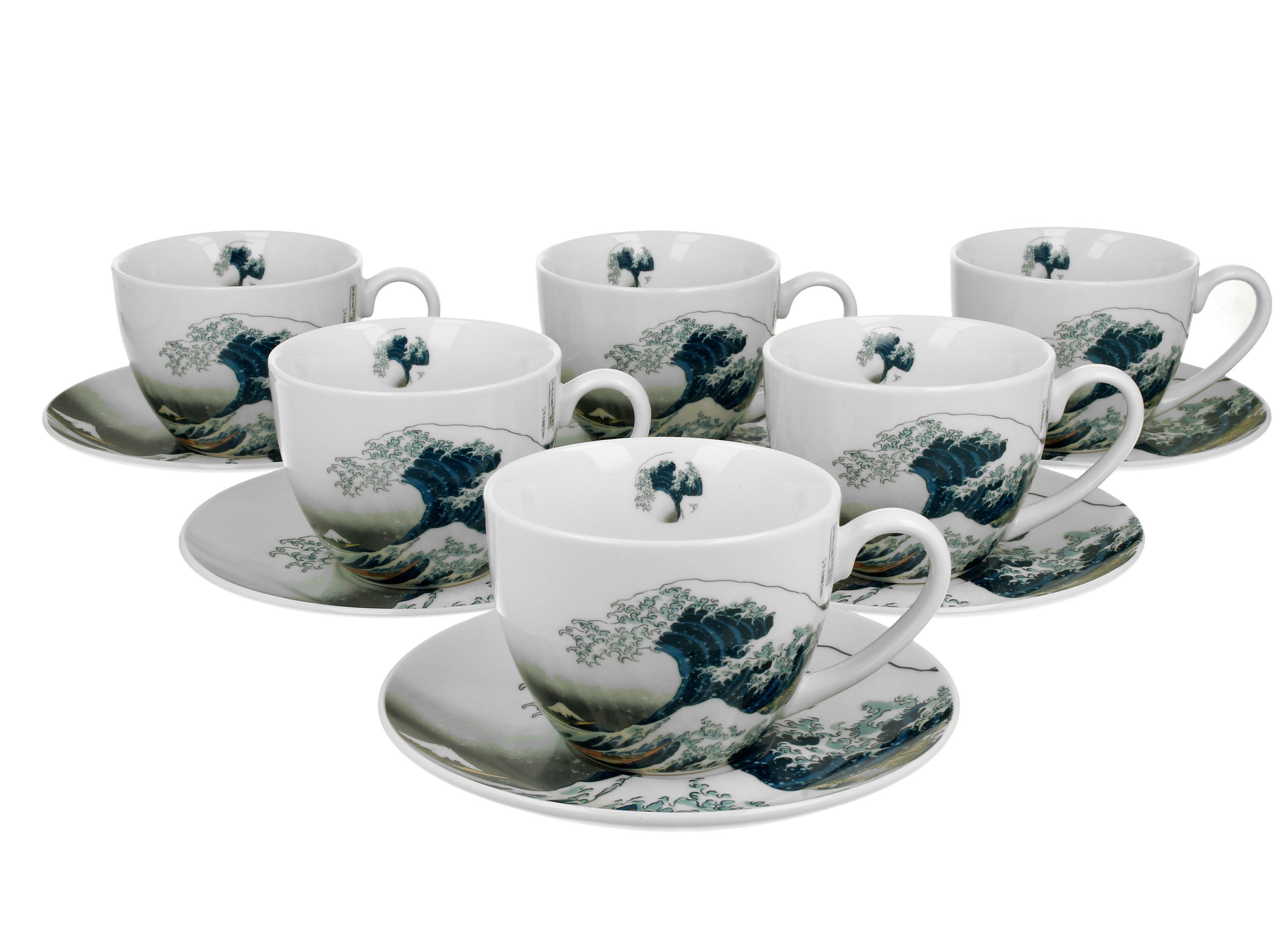 Set 6 cești cu farfurioare MARELE VAL inspirat de K. Hokusai