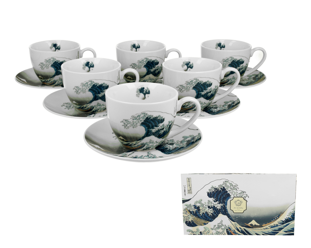 Set 6 cești cu farfurioare MARELE VAL inspirat de K. Hokusai