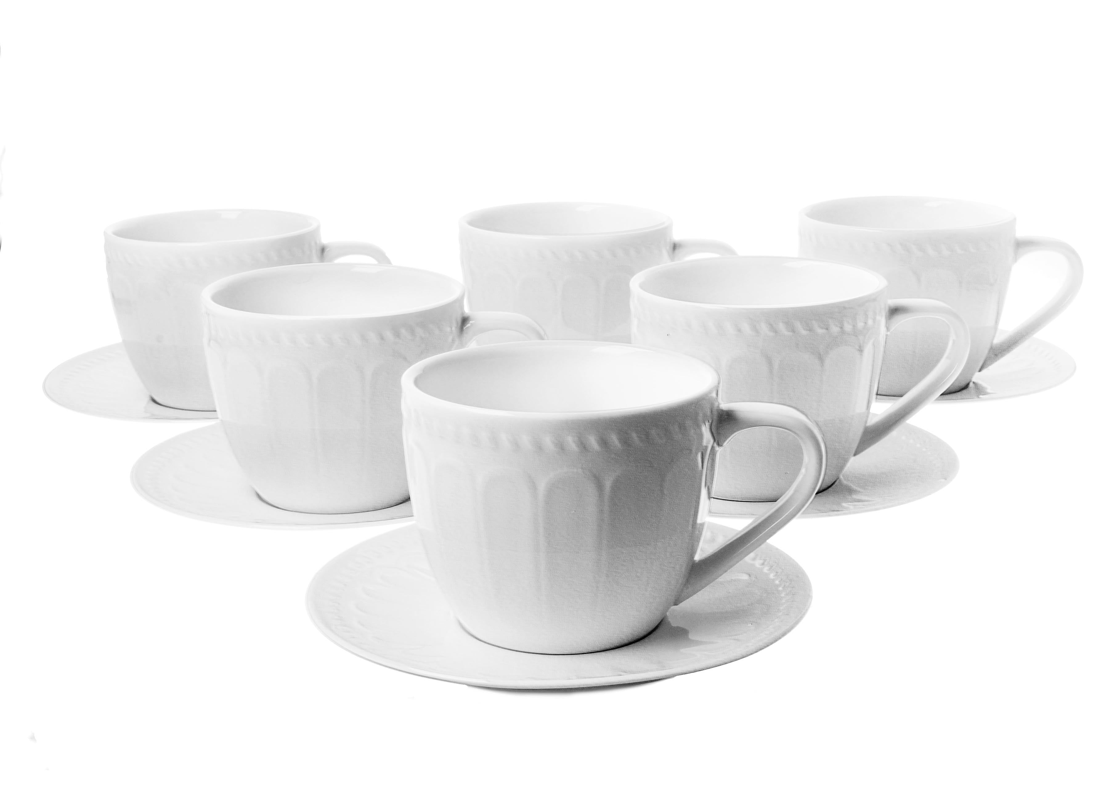 Set 6 cesti cu farfurie, DUO, Twilight, portelan, alb, 260 ml