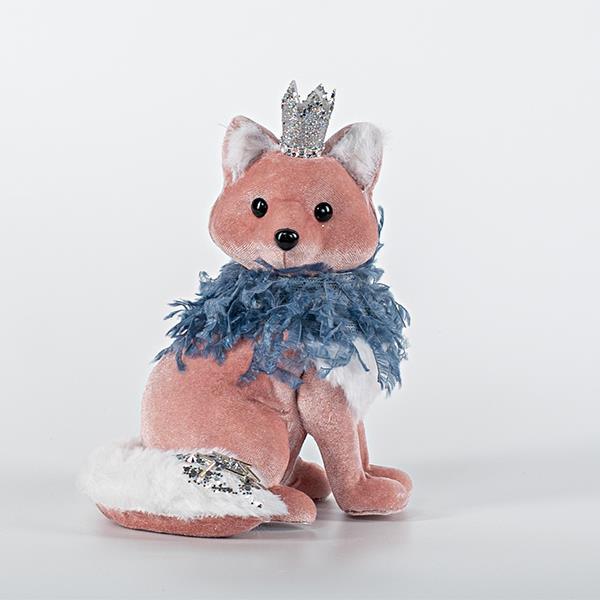 Figurina decorativa, pentru Craciun, Vulpita roz din catifea, 14x17x cm