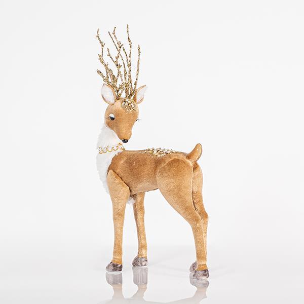 Figurina Craciun EUROLAMP, elan din catifea cu glitter auriu, 45x29x18cm