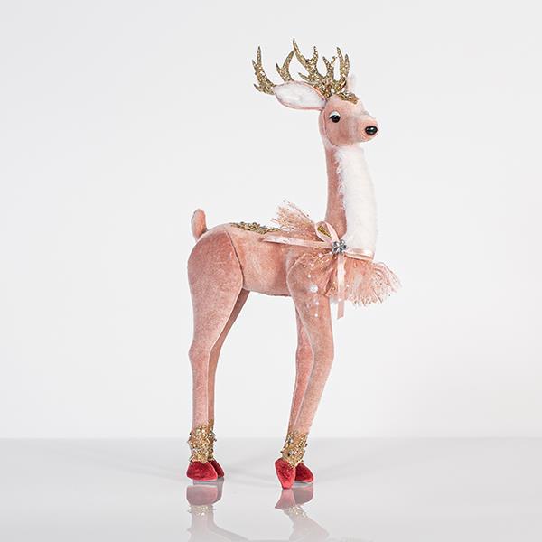 Figurina Craciun EUROLAMP ELAPHI, catifea cu glitter auriu, roz, 19x45cm