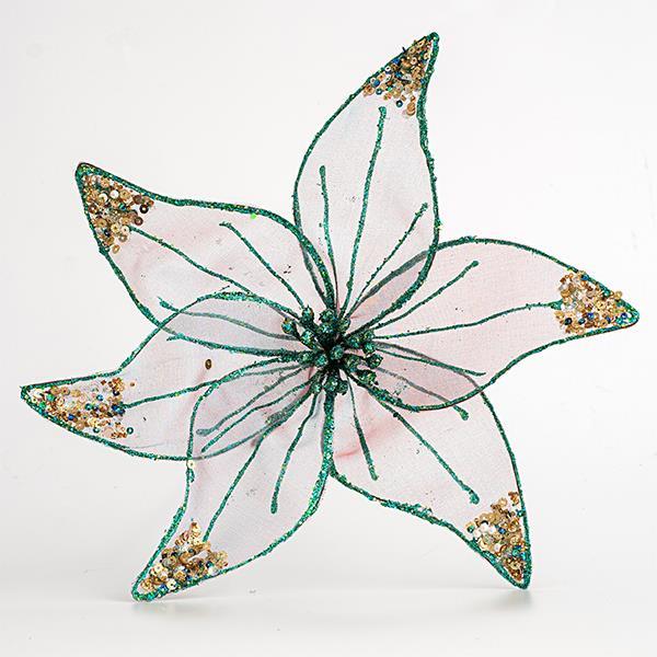 Decoratiune Craciun, Floare organza transparent blue  30cm