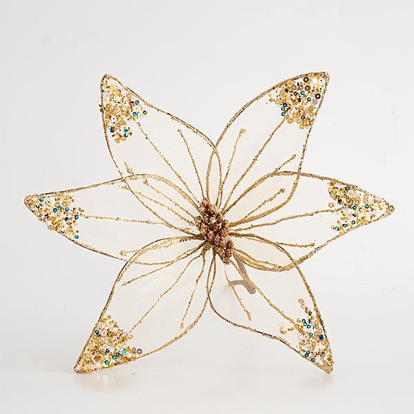 Decoratiune Craciun, Floare organza transparent  30cm