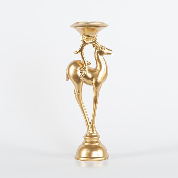 Suport decorativ pentru lumânare, cu motiv cerb, culoare aurie, dimensiuni 9,5x27 cm