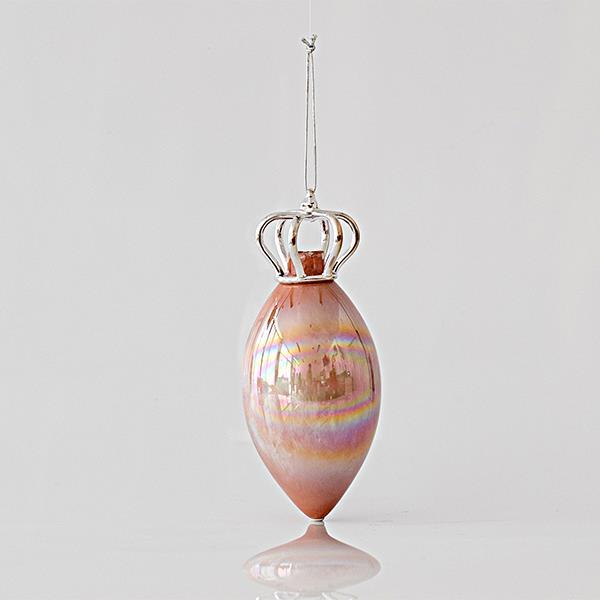 Set de 2 ornamente din  sicle ,  roz  iridescent  cu coroana , 6x14,8cm, EUROLAMP