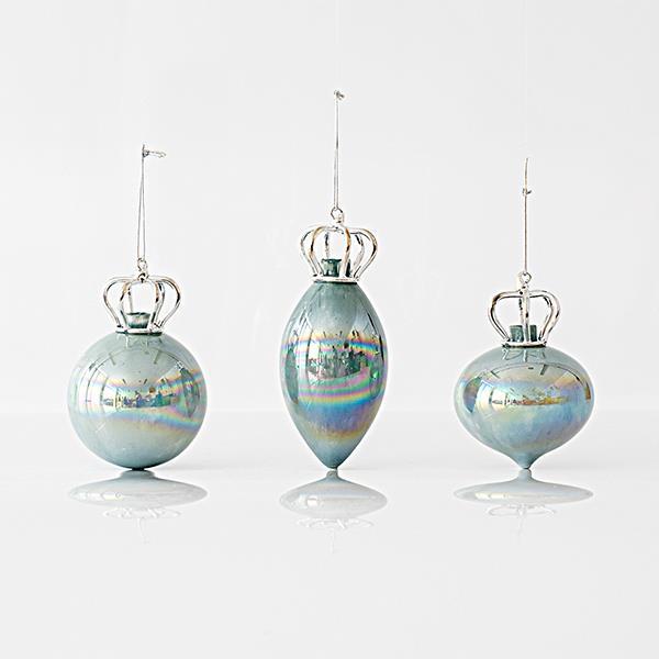 Set de 4 Globuri Iridescent, Mint cu coroana, EUROLAMP