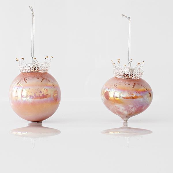 Set de 2 Globuri Iridescent, Roz cu coroana, EUROLAMP