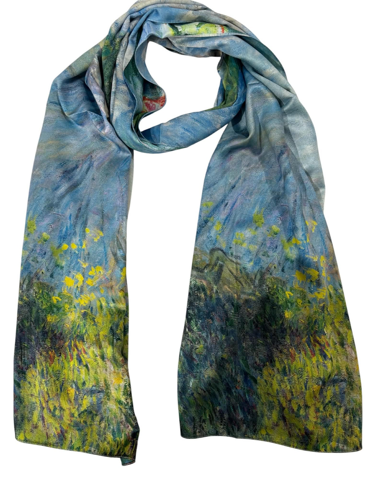 Esarfa tip sal doua fete pictata , matase, multicolora, 180x70cm