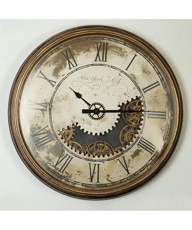 Ceas de perete, rotund, maro-bej antichizat, 76x76x10cm, plastic