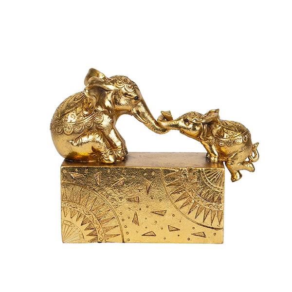 Decoratiune elefant cu pui, 22,5x6,5x17,5 cm, aurii