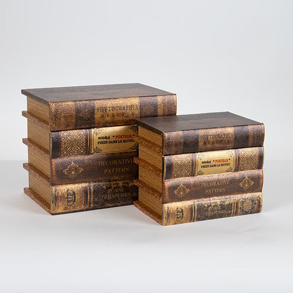 Set 2 Cutii de bijuterii din mdf, forma de carte vintage, multicolor, 16x10x13 si 20x13x16 cm
