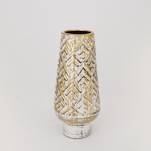 Vaza ceramica alb auriu , 13x13x33cm