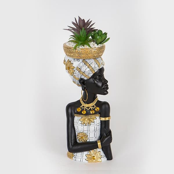 Statueta decorativa Femeie africana cu ghiveci, 12x10x28, 5 cm