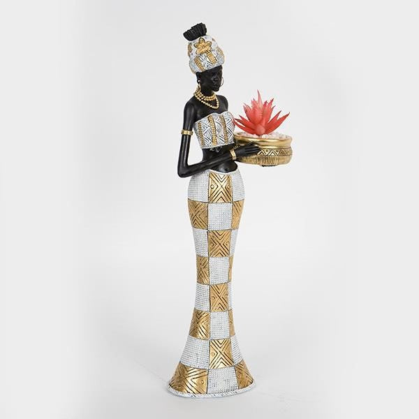 Statueta decorativa pfigura feminina eleganta alb-negru cu accente aurii