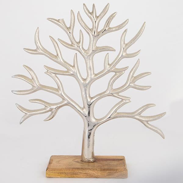 Decoratiune birou metalica Copacul vietii, pe suport de lemn, 40x8x44 cm