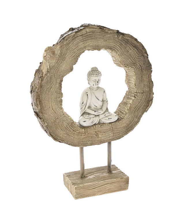 Statueta decorativa Buddha din rasina pe suport de mango, 20x5.5x26 cm