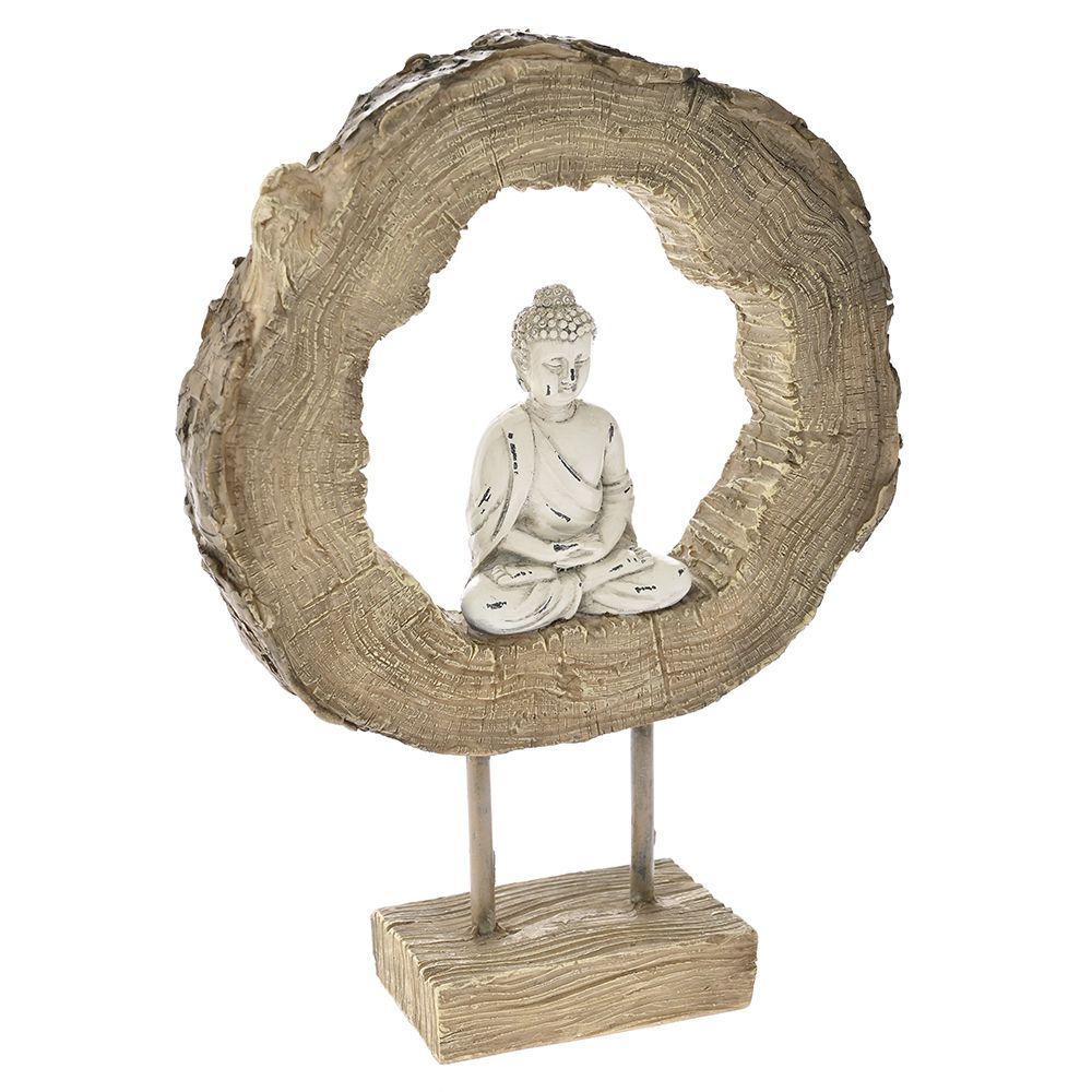 Statueta decorativa Buddha din rasina pe suport de mango, 20x5.5x26 cm