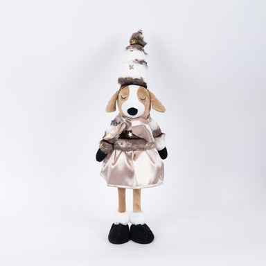 Figurina Craciun, Catelusa cu Haine Maro, 53 cm, EUROLAMP