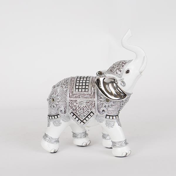 Decoratiune elefant din rasina, alb argintiu, 17x7x19 cm