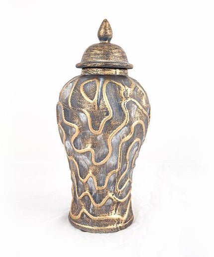 Vaza decorativa Gri-auriu, din ceramica, 17.5x17.5x38.5cm