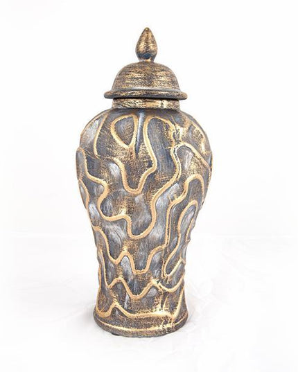Vaza decorativa Gri-auriu, din ceramica, 17.5x17.5x38.5cm