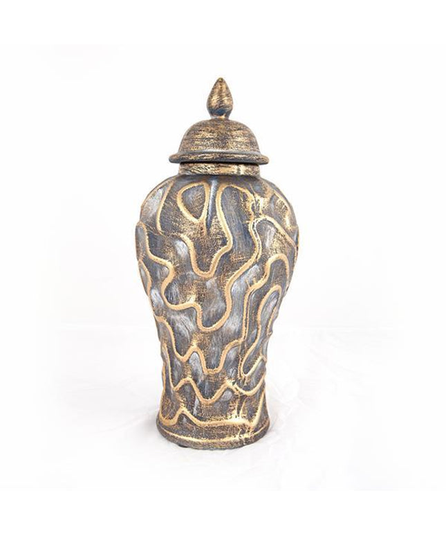 Vaza decorativa Gri-auriu, din ceramica, 17.5x17.5x38.5cm
