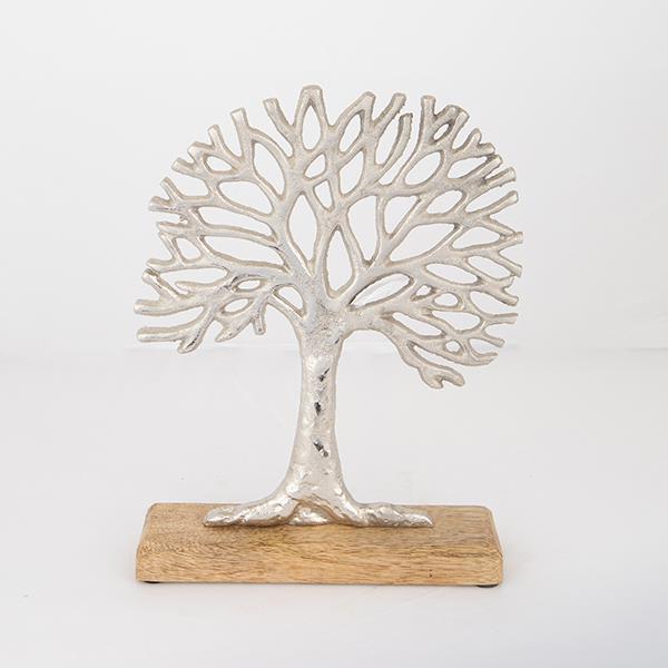 Decoratiune birou metalica Copacul vietii, pe suport de mango, 21x5x28 cm