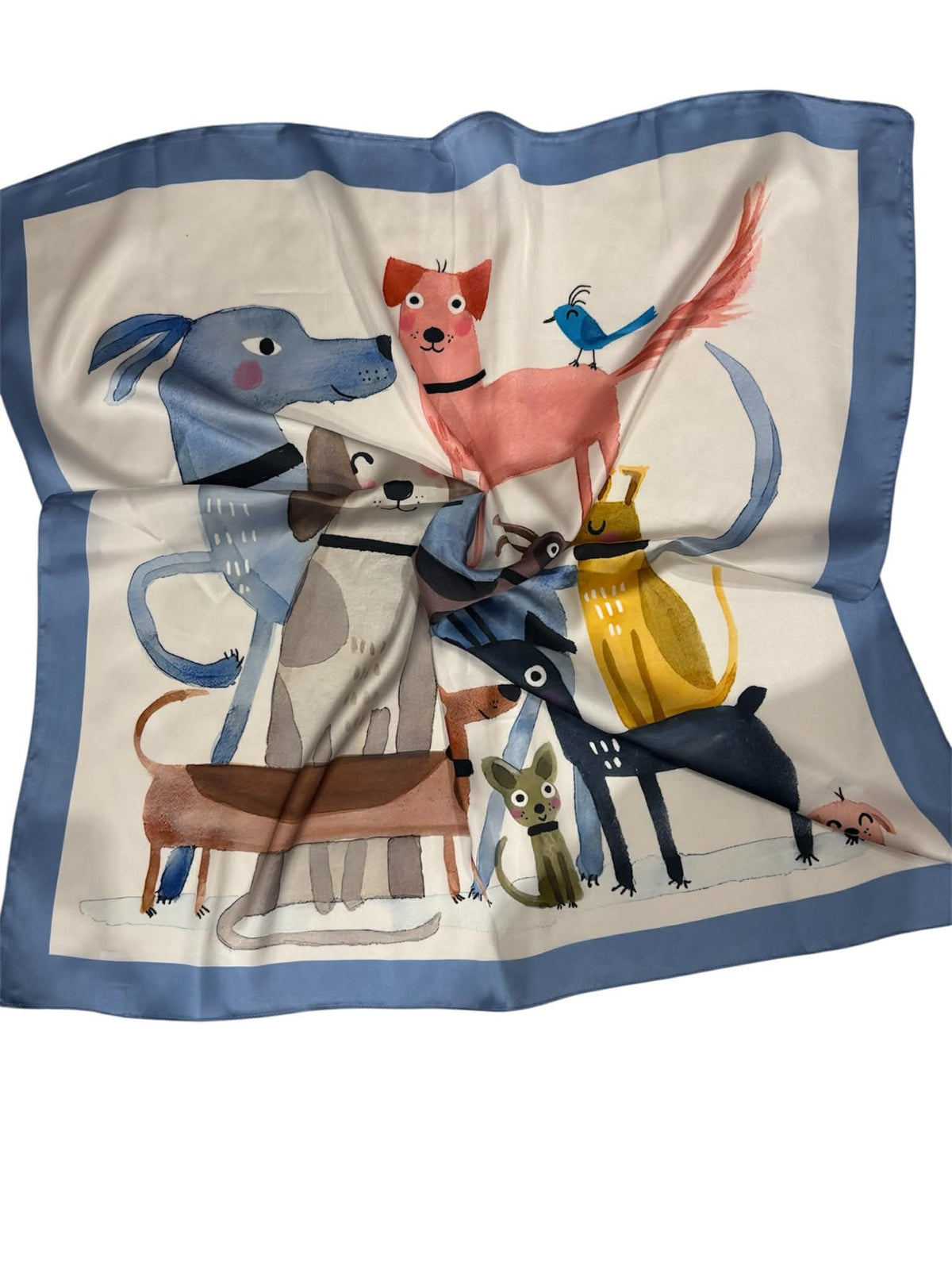 Esarfa de dama,  65x65 cm, 18% matase 72% vascoza,tip batic ,multicolora,design caini