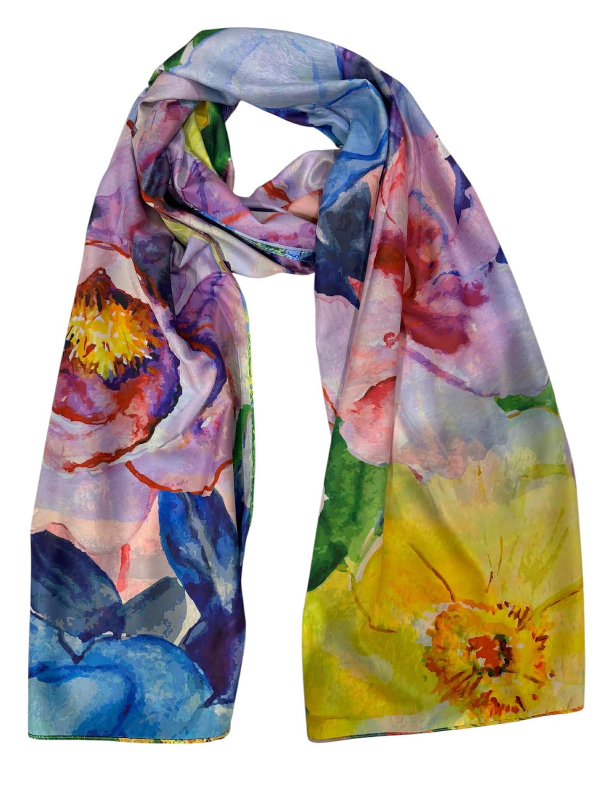 Esarfa tip sal doua fete pictata , matase, multicolora, 180x70cm
