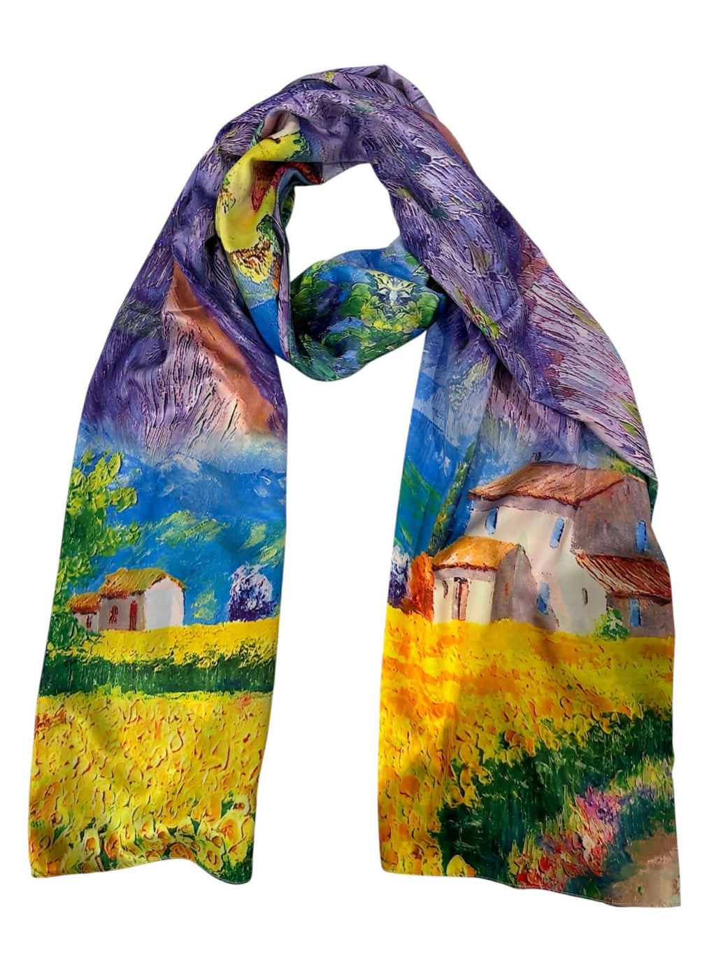 Esarfa tip sal doua fete pictata , matase, multicolora, 180x70cm