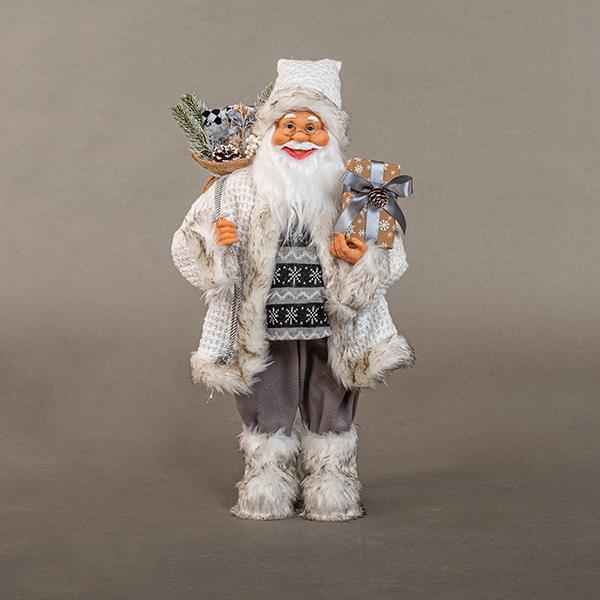 Figurina decorativa Eurolamp, Mos Craciun Gri, cu cadouri, 40 cm