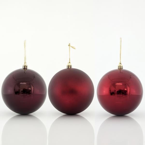 Set 6 Globuri de Craciun EUROLAMP, Plastic, Rosu Inchis, 10cm