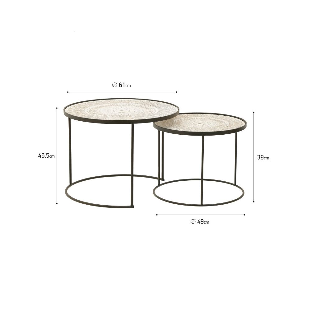 Set 2 mese cafea, metal si lemn, natural-alb, negru, 61x45 / 49x39 cm - Victoria home deco