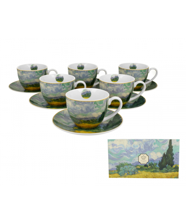 Set 6 cesti din portelan, 250 ml, Weat Field, inspirat de Van Gogh, multicolor, DUO