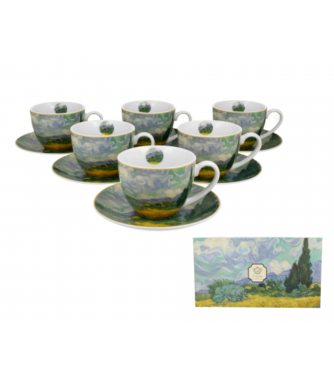 Set 6 cesti din portelan, 250 ml, Weat Field, inspirat de Van Gogh, multicolor, DUO