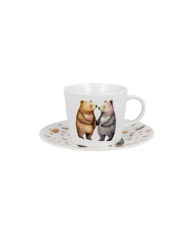 Set ceasca cu farfurie, Duo, Ursi 1, din portelan, 240 ml