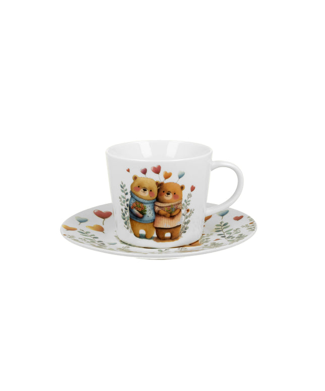 Set ceasca cu farfurie, Duo, Ursuleti 2, din portelan, 240 ml