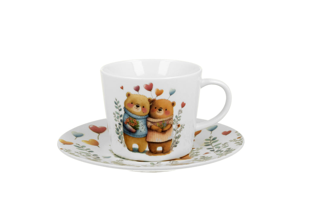 Set ceasca cu farfurie, Duo, Ursuleti 2, din portelan, 240 ml