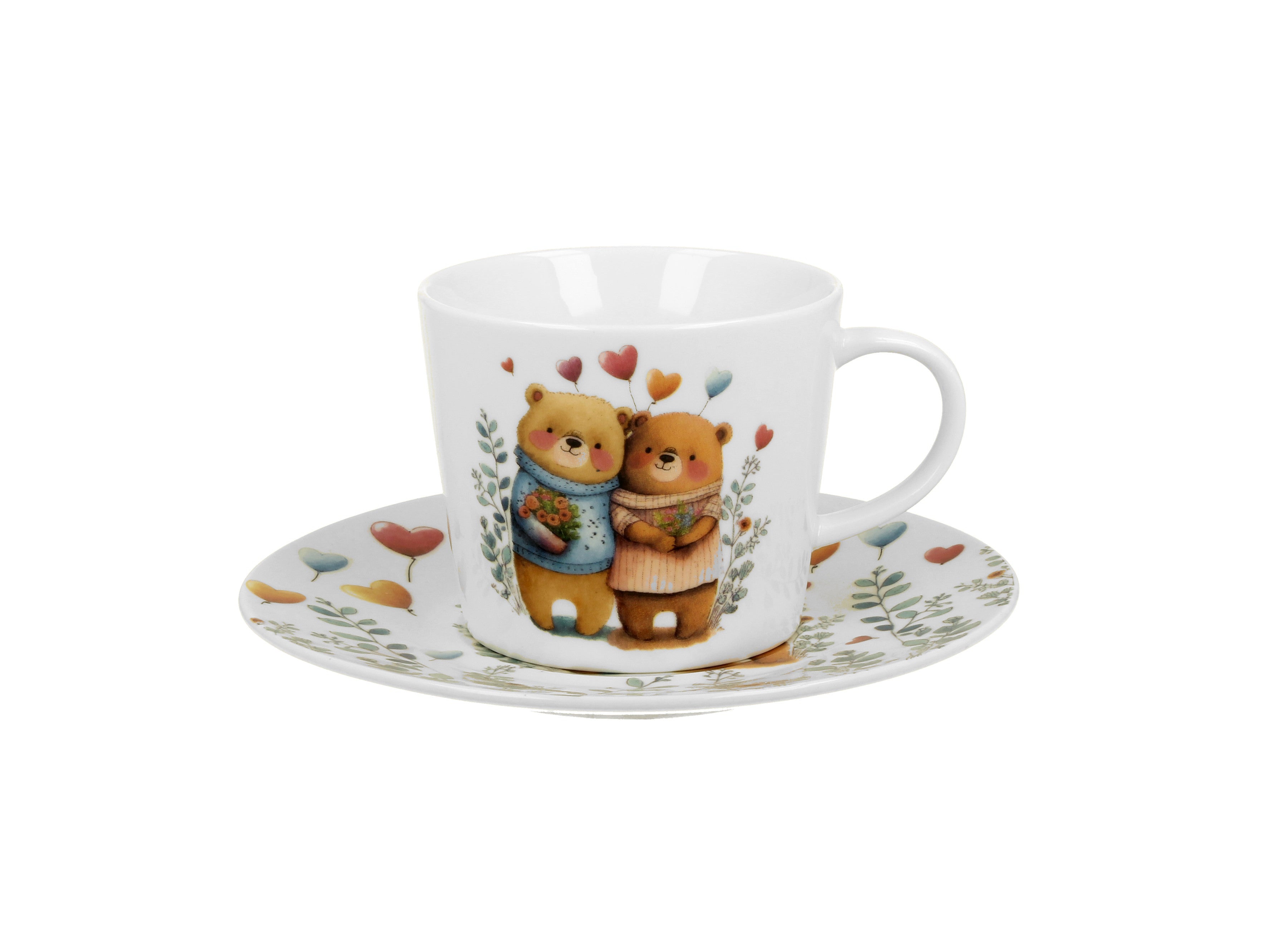 Set ceasca cu farfurie, Duo, Ursuleti 2, din portelan, 240 ml