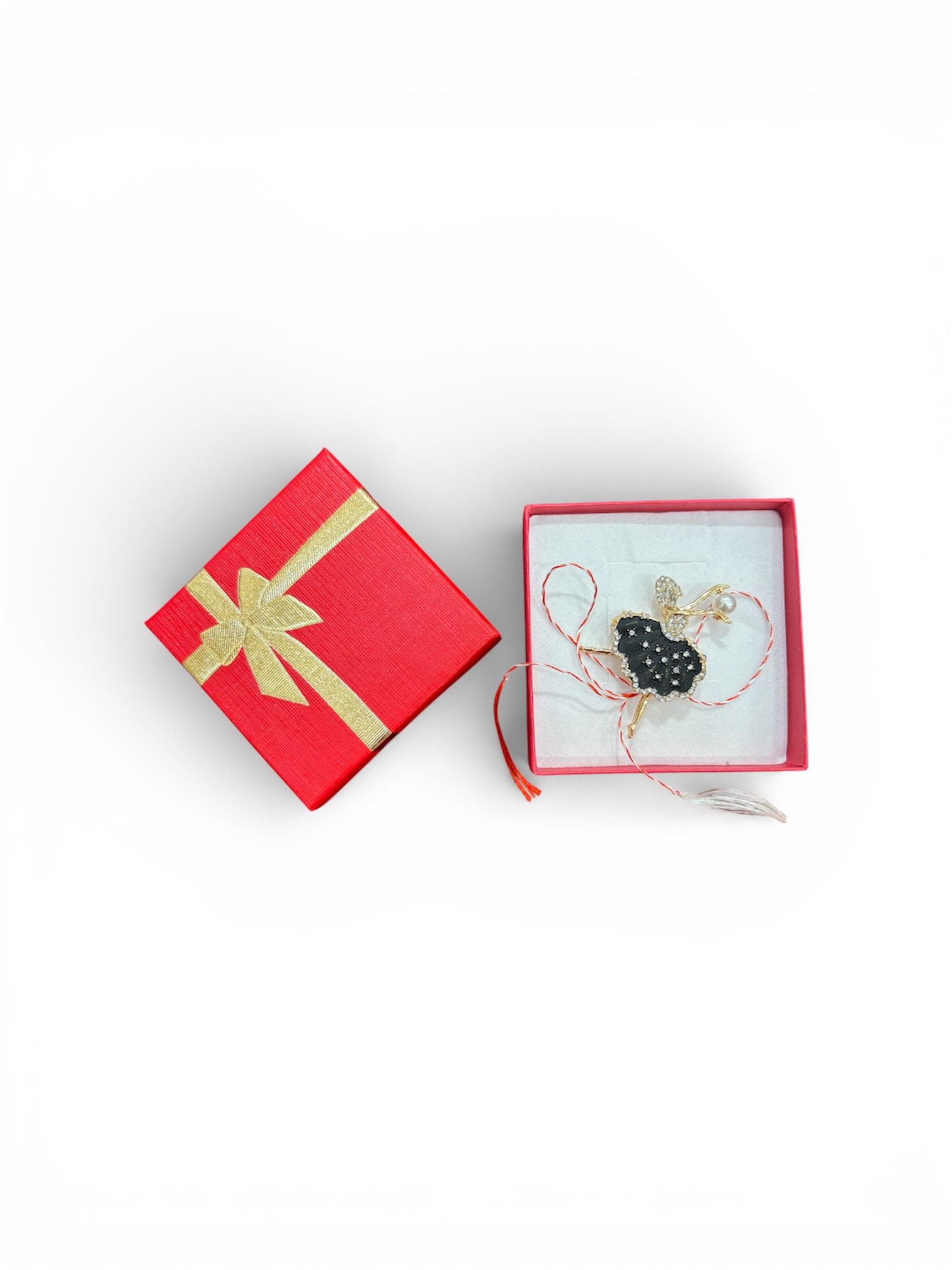 Martisor brosa, design balerina cu strasuri, negru-aurie,5 cm