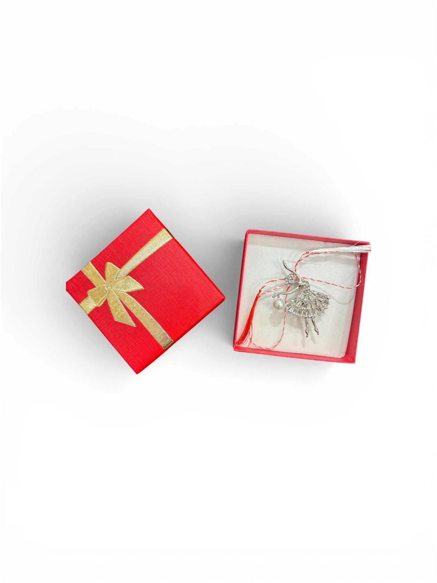 Martisor brosa, design balerina cu strasuri, argintie,5 cm