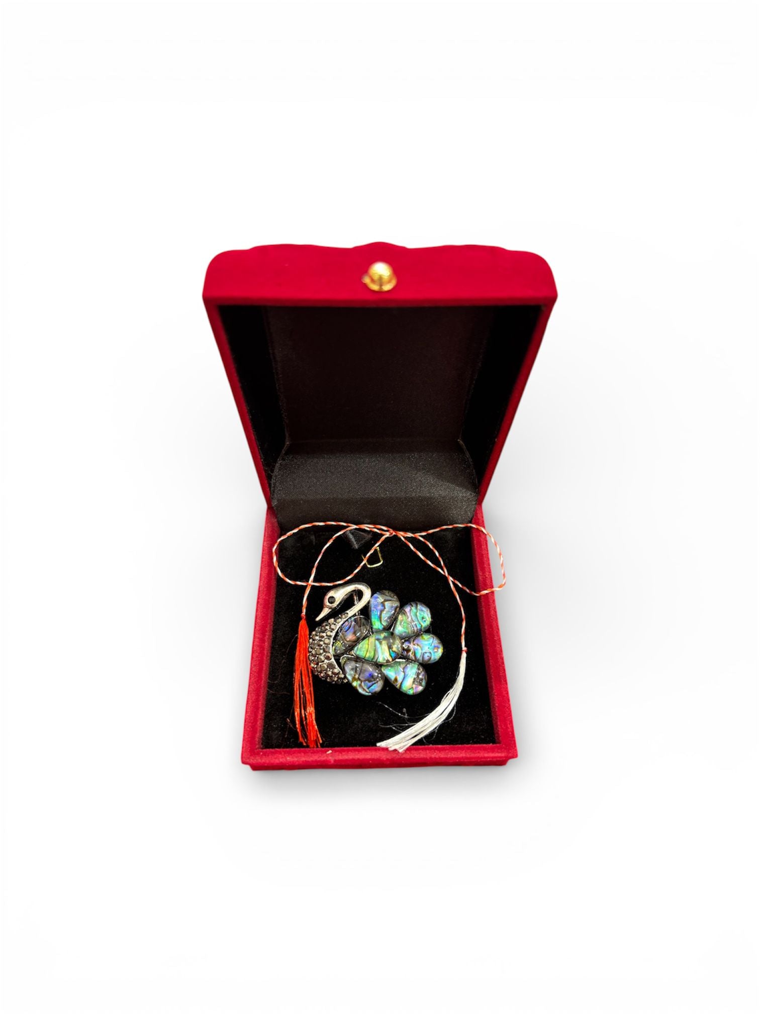 Martisor brosa sidefata,design lebada, 4 .5 cm