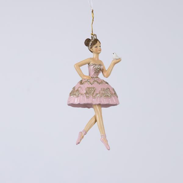 Figurina de Craciun, din polirasina, balerina roz, 5, 5x2, 5x12cm