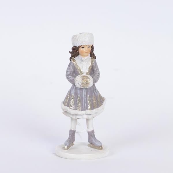 Figurina de Craciun, Fata gri cu blanita, 5, 5x4x12, 5cm